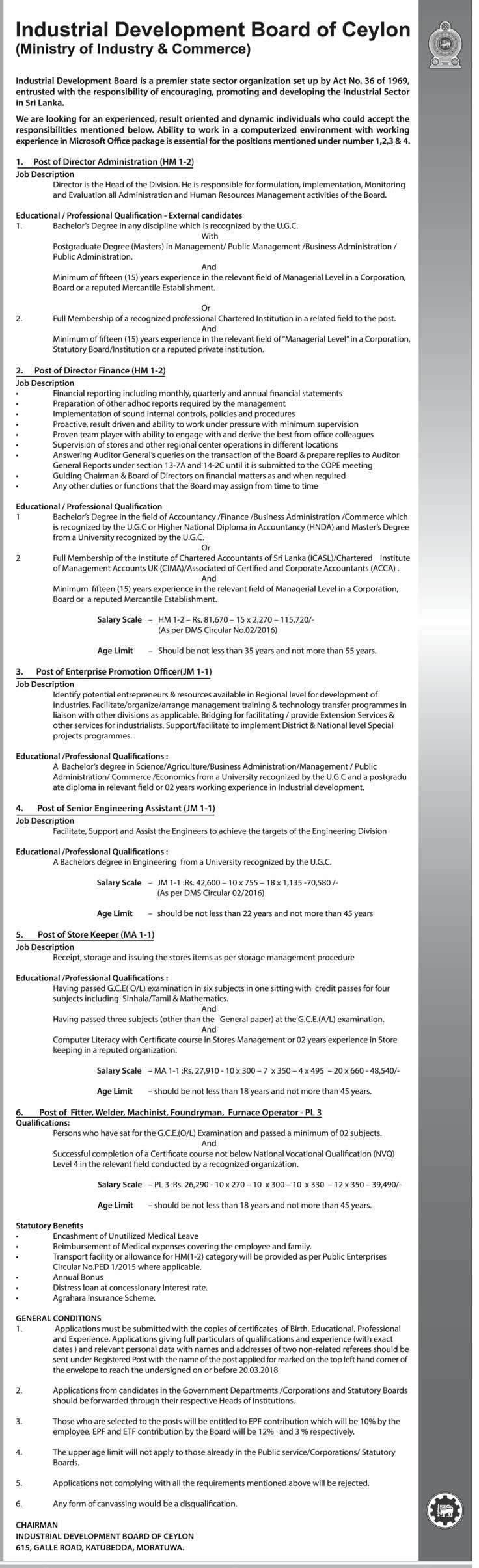 director fitter welder other job vacancies gazette lk job description director of engineering