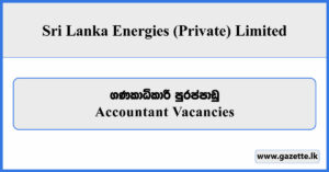 Accountant - Sri Lanka Energies (Private) Limited Vacancies 2025