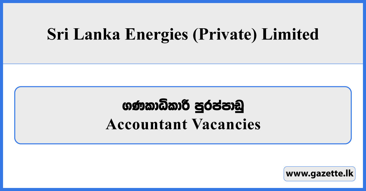 Accountant - Sri Lanka Energies (Private) Limited Vacancies 2025