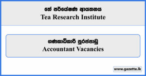 Accountant Vacancies 2023 - Tea Research Institute Vacancies