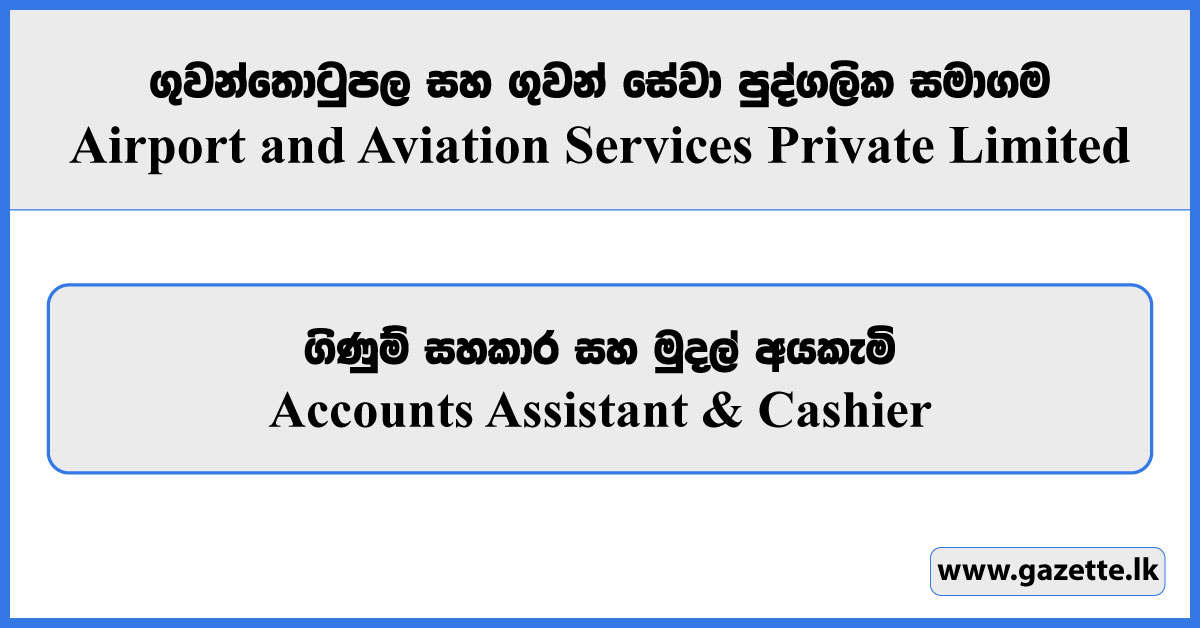 Accounts Assistant & Cashier - Airport and Aviation Services Private Limited Vacancies 2026