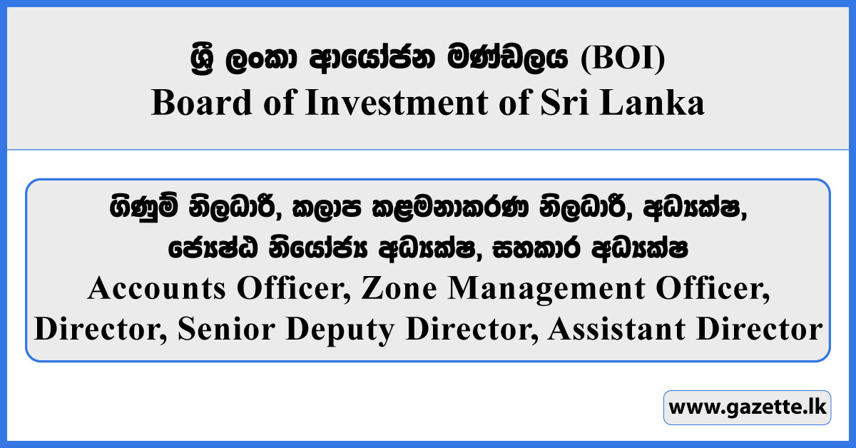 Accounts Officer, Zone Management Officer, Director, Senior Deputy Director, Assistant Director - BOI Vacancies 2026