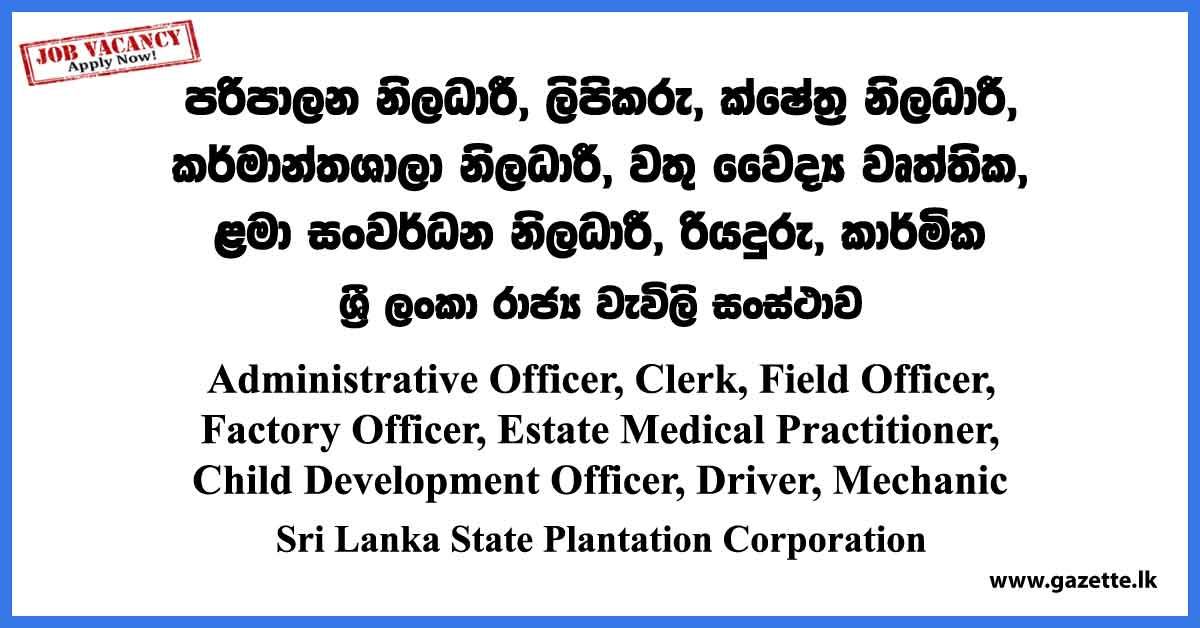 Administrative Officer, Clerk, Driver, Mechanic - Sri Lanka State Plantation Corporation Vacancies 2023