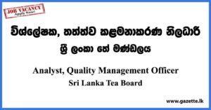 Analyst, Quality Management Officer - Sri Lanka Tea Board Vacancies 2023