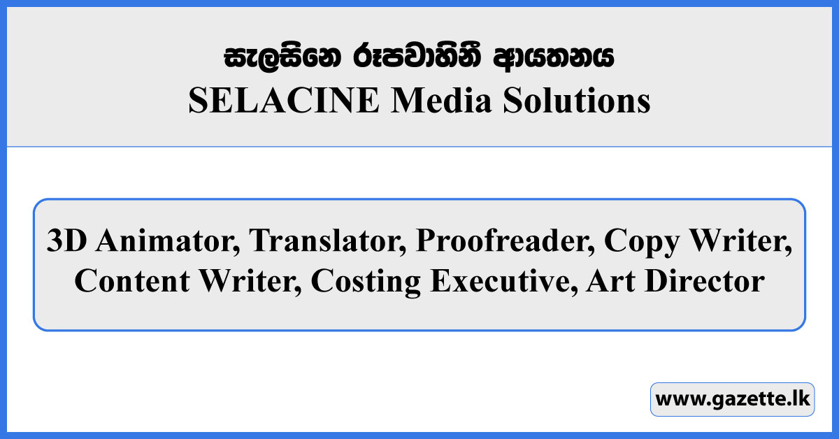 3D Animator, Translator, Proofreader, Copy Writer, Content Writer, Costing Executive, Art Director - SELACINE Vacancies 2026