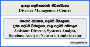 Assistant Director, Systems Analyst, Database Analyst, Network Administrator - Disaster Management Centre Vacancies 2024