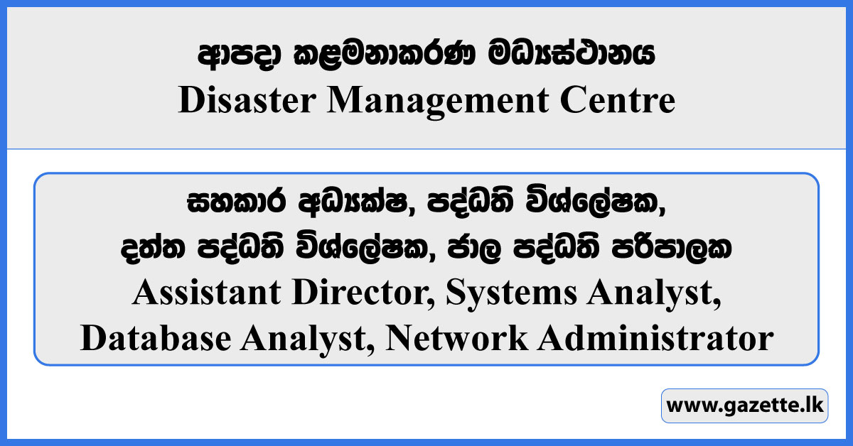 Assistant Director, Systems Analyst, Database Analyst, Network Administrator - Disaster Management Centre Vacancies 2024