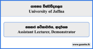 Assistant Lecturer, Demonstrator - University of Jaffna Vacancies 2025