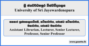 Assistant Librarian, Lecturer, Senior Lecturer, Professor, Senior Professor - University of Sri Jayewardenepura Vacancies 2025