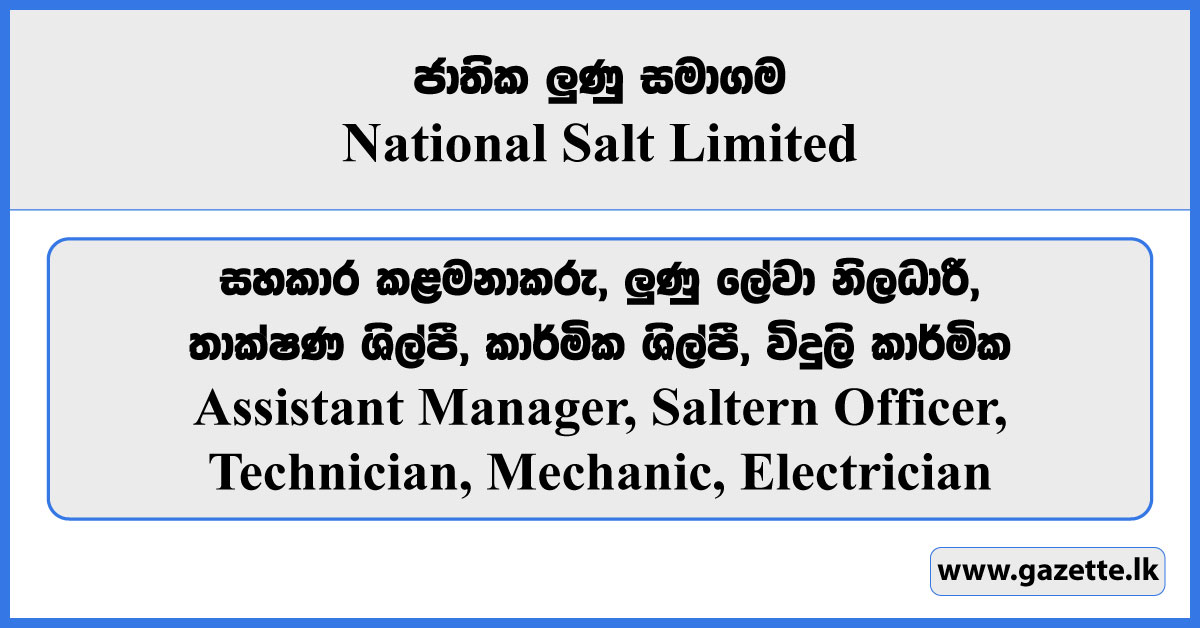 Assistant Manager, Saltern Officer, Technician, Mechanic, Electrician - National Salt Limited Vacancies 2024