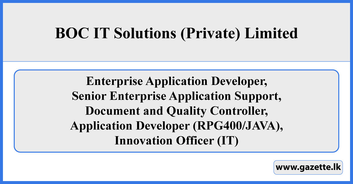 BOC IT Solutions (Private) Limited Job Vacancies 2026