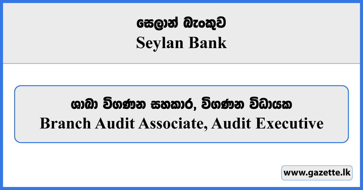Branch Audit Associate, Audit Executive - Seylan Bank Vacancies 2024