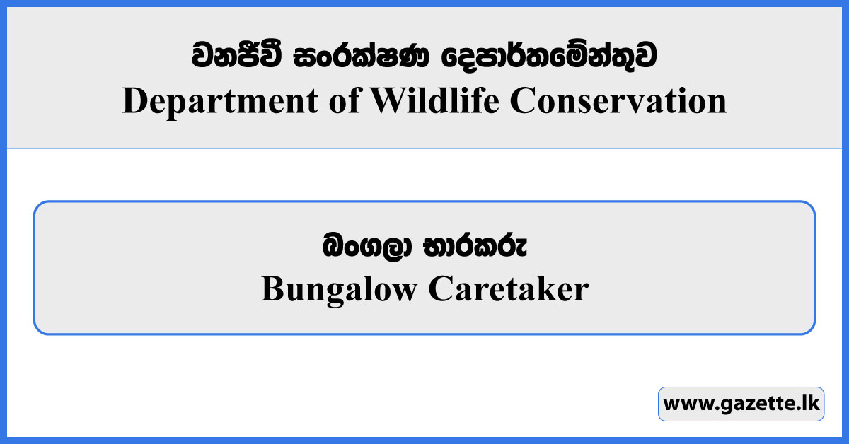 Bungalow Caretaker - Department of Wildlife Conservation Vacancies 2025