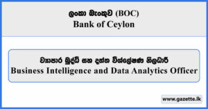 Business Intelligence and Data Analytics Officer - Bank of Ceylon (BOC) Vacancies 2026