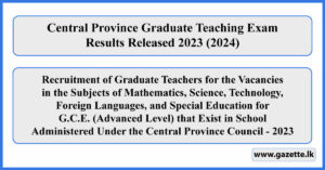 Central Province Graduate Teaching Exam Results Released - 2023 (2024)
