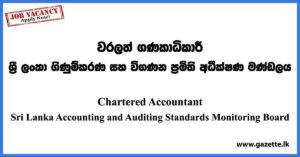 Chartered Accountant Vacancies 2023 - Sri Lanka Accounting and Auditing Standards Monitoring Board