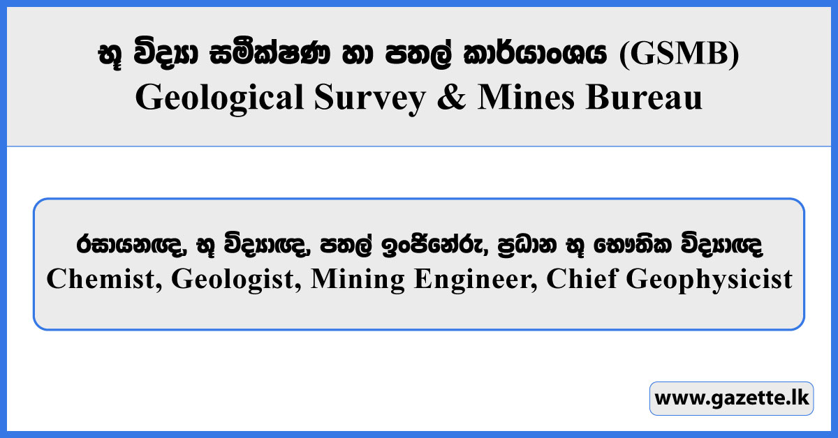 Chemist, Geologist, Mining Engineer, Chief Geophysicist - Geological Survey & Mines Bureau Vacancies 2026