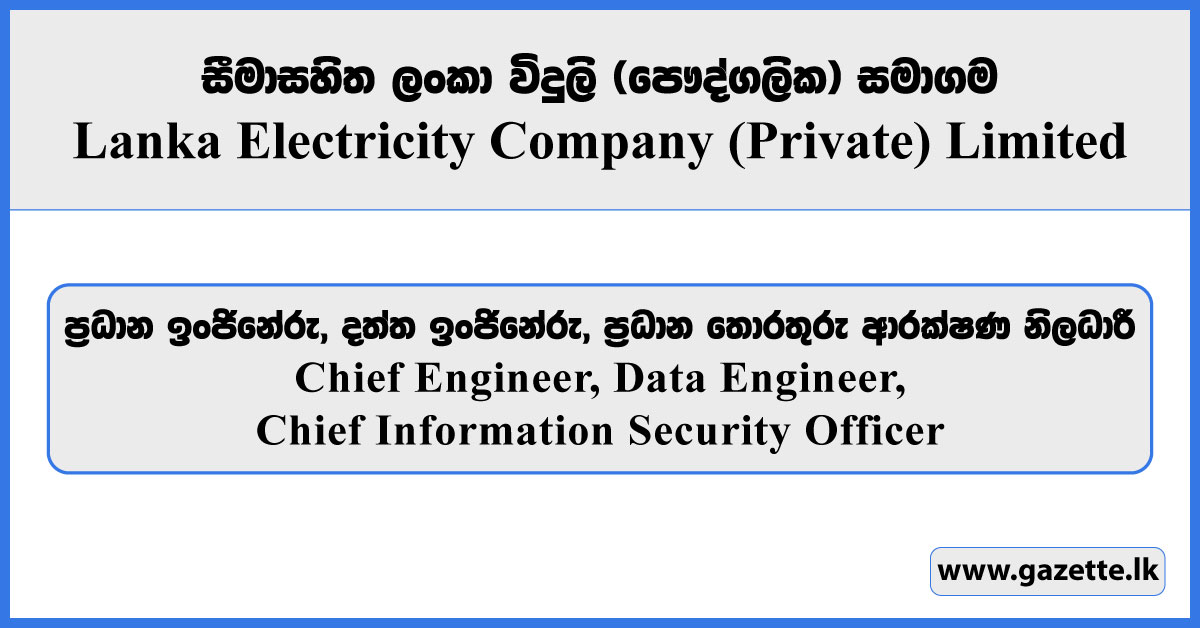 Chief Engineer, Chief Information Security Officer, Data Engineer - LECO Vacancies 2025