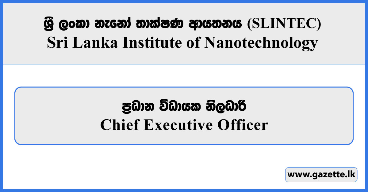 Chief Executive Officer - Sri Lanka Institute of Nanotechnology (SLINTEC) Vacancies 2025