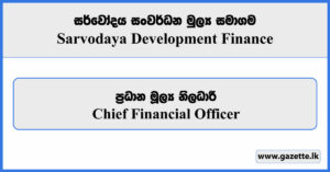 Chief Financial Officer - Sarvodaya Development Finance Vacancies 2023