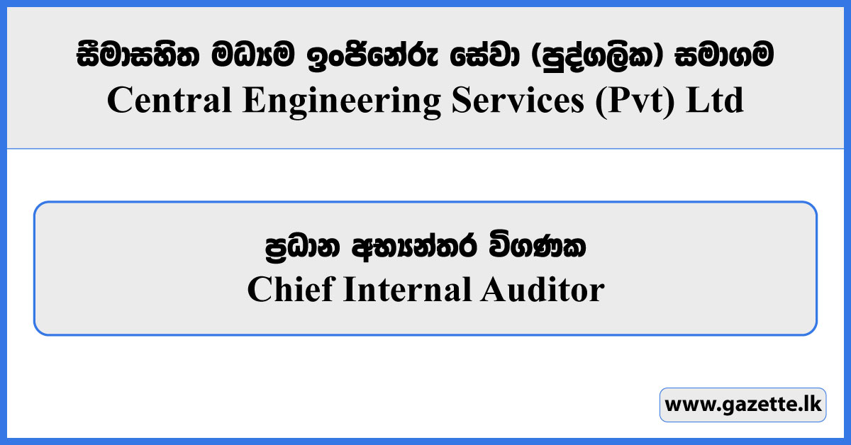 Chief Internal Auditor - Central Engineering Services (Pvt) Ltd Vacancies 2025