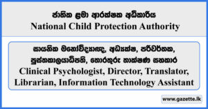 Clinical Psychologist, Director, Translator, Librarian, Information Technology Assistant - National Child Protection Authority Vacancies 2024