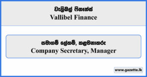 Company Secretary, Manager - Vallibel Finance Vacancies 2024