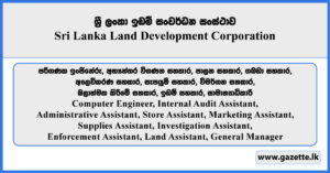 Computer Engineer, Internal Audit Assistant, Administrative Assistant, Store Assistant, Marketing Assistant, Supplies Assistant, Investigation Assistant, Enforcement Assistant, Land Assistant, General Manager- Sri Lanka Land Development Corporation Vacancies 2026