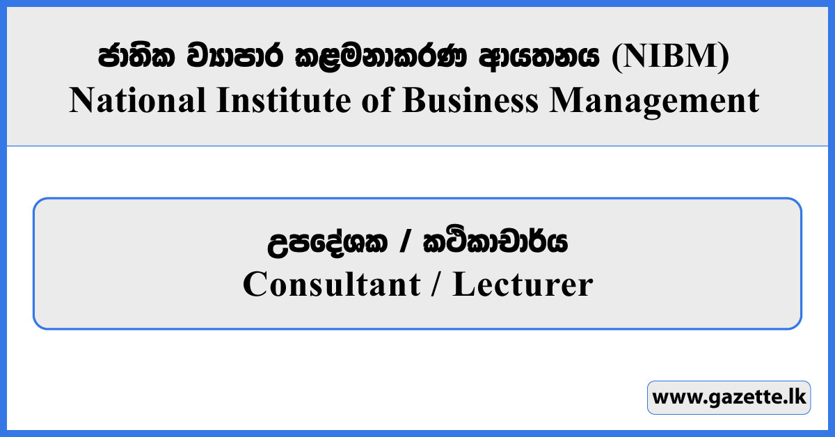 Consultant, Lecturer - National Institute of Business Management (NIBM) Vacancies 2026