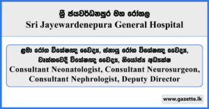 Consultant Neonatologist, Consultant Neurosurgeon, Consultant Nephrologist, Deputy Director - Sri Jayewardenepura General Hospital Vacancies 2025