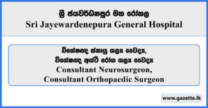 Consultant Neurosurgeon, Consultant Orthopaedic Surgeon - Sri Jayewardenepura General Hospital Vacancies 2025
