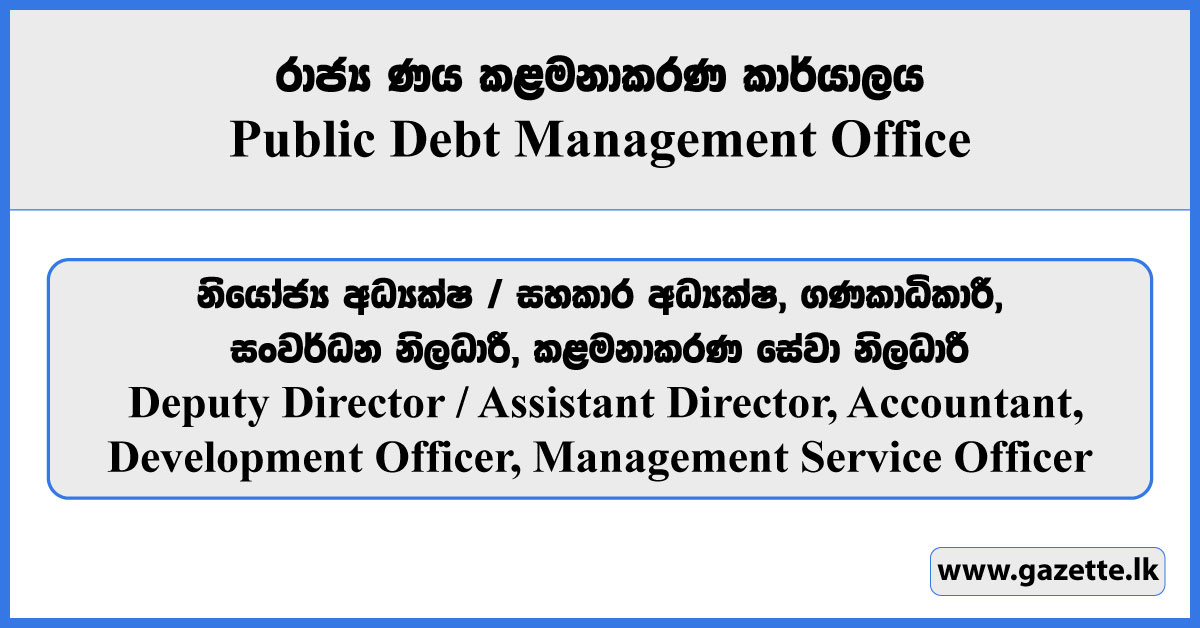 Deputy Director / Assistant Director, Accountant, Development Officer, Management Service Officer - Public Debt Management Office Vacancies 2025