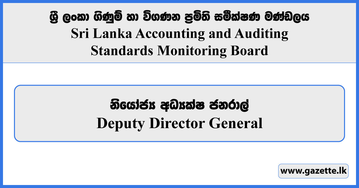 Deputy Director General - Sri Lanka Accounting & Auditing Standards Monitoring Board Vacancies 2026