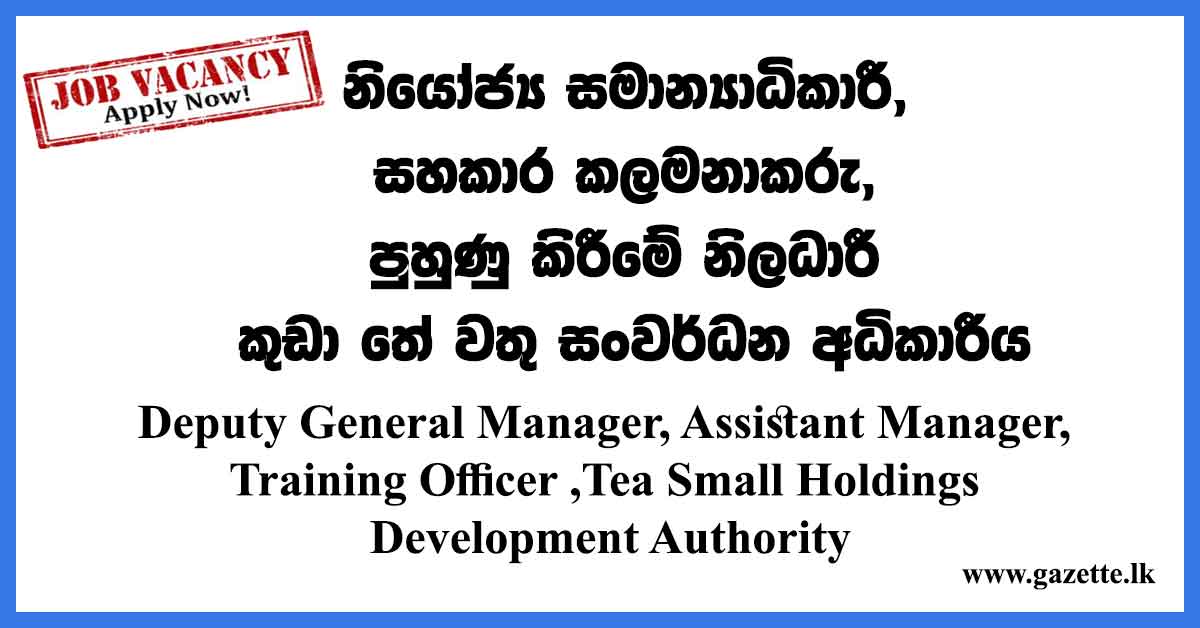 Deputy-General-Manager,-Assistant-Manager,-Training-Officer---Tea-Small-Holdings-Development-Authority