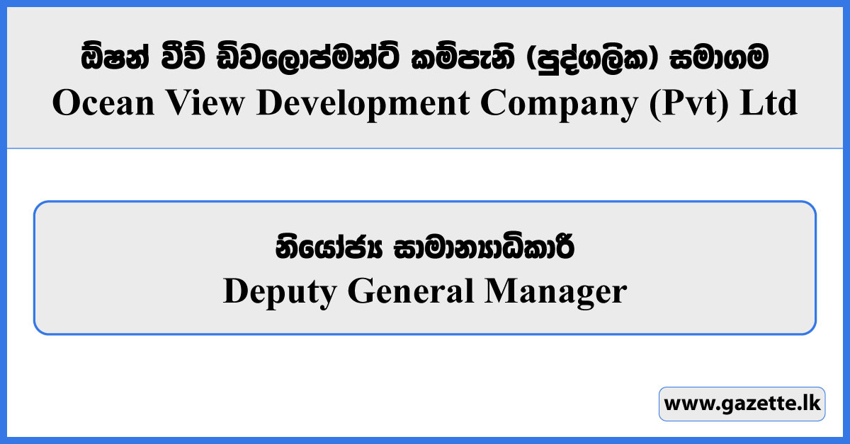Deputy General Manager - Ocean View Development Company (Private) Limited Vacancies 2026