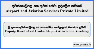Deputy Head of Sri Lanka Airport & Aviation Academy - AASL Vacancies 2025