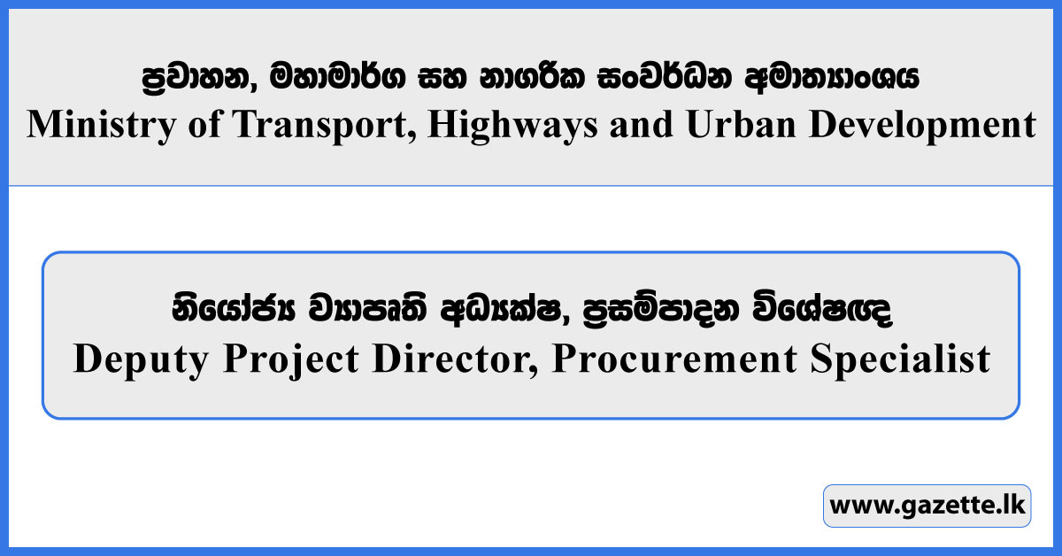 Deputy Project Director, Procurement Specialist - Ministry of Transport, Highways and Urban Development Vacancies 2026