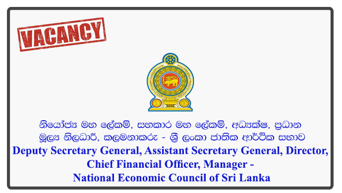 Deputy Secretary General, Assistant Secretary General, Director, Chief Financial Officer, Manager - National Economic Council of Sri Lanka
