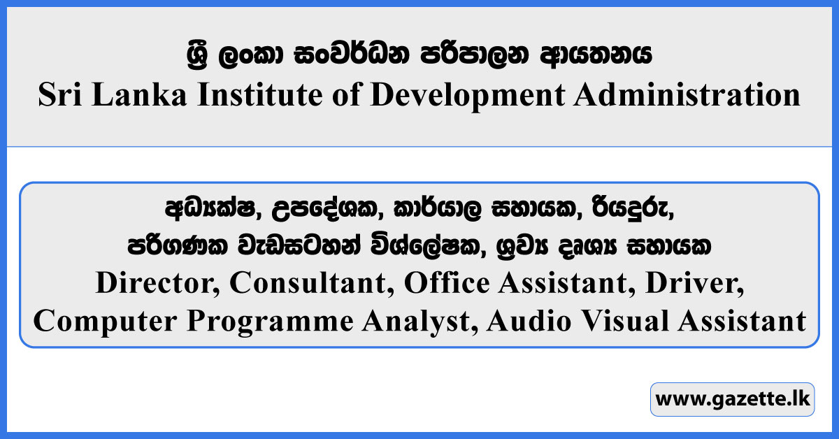 Director, Consultant, Office Assistant, Driver, Computer Programme Analyst, Audio Visual Assistant - SLIDA Vacancies 2025