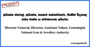 Director General, Director, Assistant Valuer, Gemologist - National Gem & Jewellery Authority Vacancies 2023
