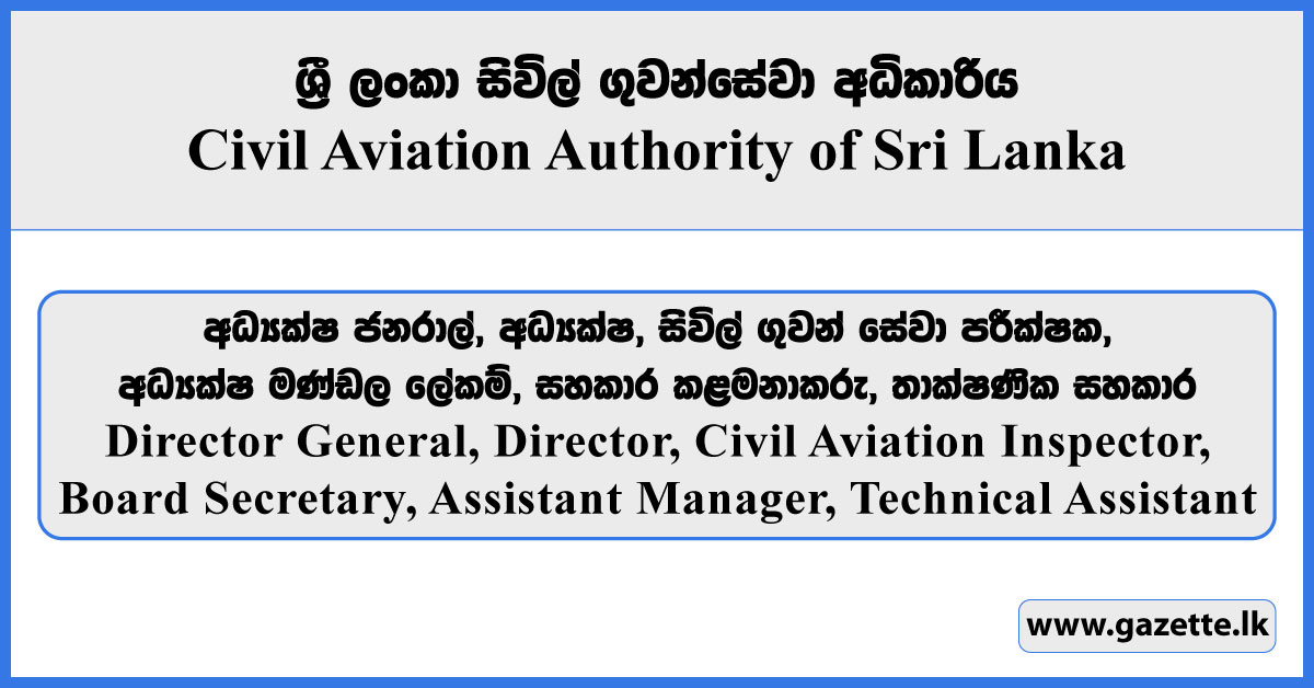 Director General, Director, Civil Aviation Inspector, Board Secretary, Assistant Manager, Technical Assistant - Civil Aviation Authority Vacancies 2025