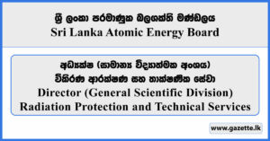 Director (General Scientific Division) Radiation Protection & Technical Services - Sri Lanka Atomic Energy Board Vacancies 2026