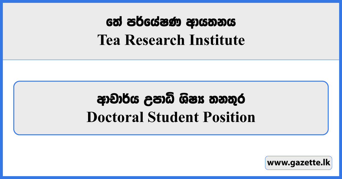 Doctoral Student - Tea Research Institute Vacancies 2023
