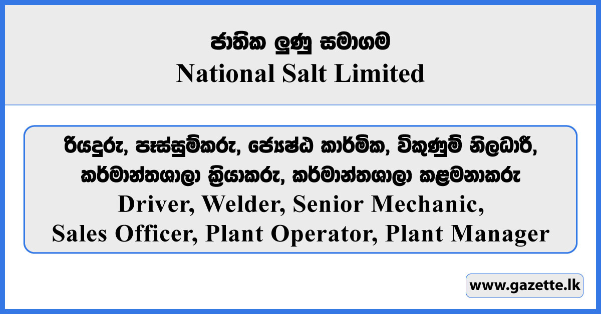 Driver, Welder, Senior Mechanic, Sales Officer, Plant Operator, Plant Manager - National Salt Limited Vacancies 2026