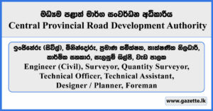 Engineer, Surveyor, Quantity Surveyor, Technical Officer, Technical Assistant, Designer / Planner, Foreman - Central Provincial Road Development Authority Vacancies 2026