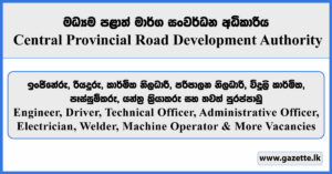 Engineer, Driver, Technical Officer, Administrative Officer, Electrician, Welder, Machine Operator & More Vacancies - Central Provincial Road Development Authority 2026