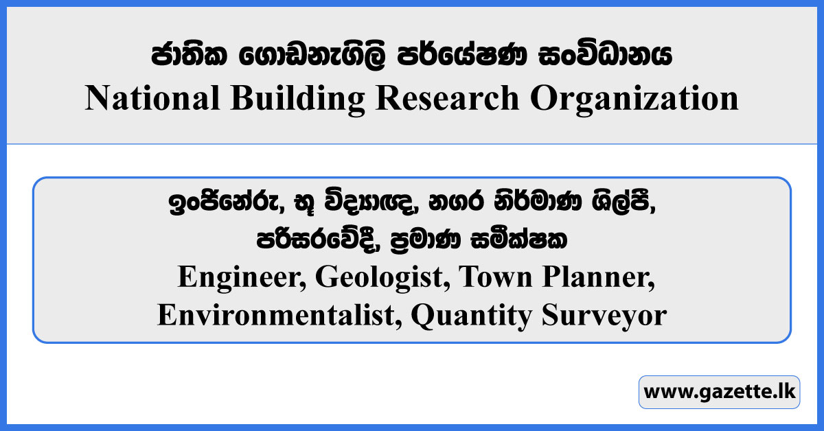 Engineer, Geologist, Town Planner, Environmentalist, Quantity Surveyor - National Building Research Organisation Vacancies 2025