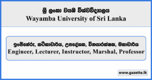 Engineer, Lecturer, Instructor, Marshal, Professor - Wayamba University of Sri Lanka Vacancies 2025
