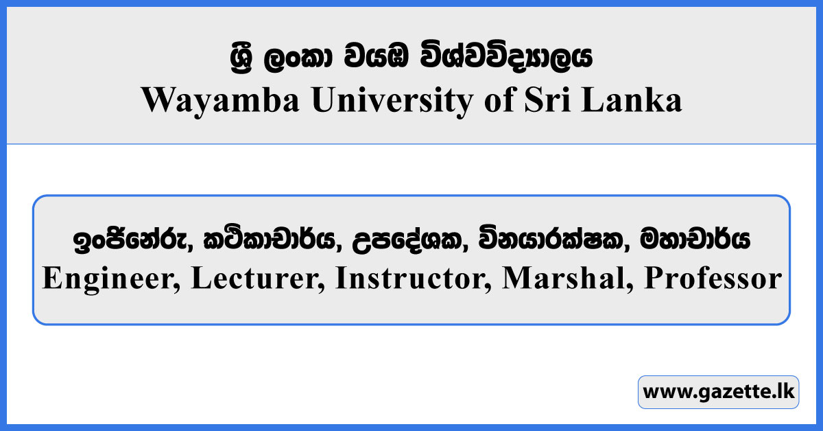 Engineer, Lecturer, Instructor, Marshal, Professor - Wayamba University of Sri Lanka Vacancies 2025