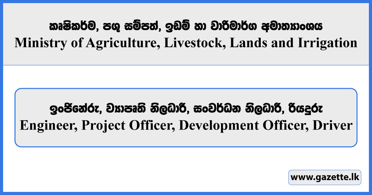 Engineer, Project Officer, Development Officer, Driver - Ministry of Agriculture, Livestock, Lands and Irrigation Vacancies 2025